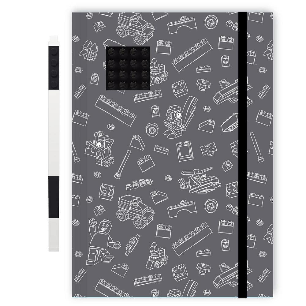 LEGO dnevnik crni sa 4x4 kockicom i crnom gel hem. olovkom